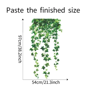 Detailed size guide for green leaf vine wall stickers showing 97cm by 54cm dimensions