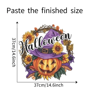 Detailed dimensions of 37x37cm Halloween pumpkin with sunflower wall decal sticker