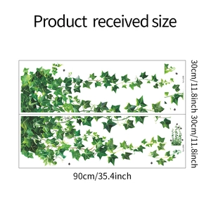 Detail showing dimension size of green vine wall stickers 90cm by 30cm for decoration