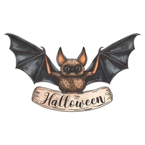 Halloween cartoon bat wall sticker with a vintage scroll on a white background