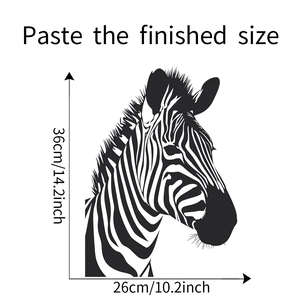 Detail of zebra window sticker showing realistic texture and 36x26cm finished size