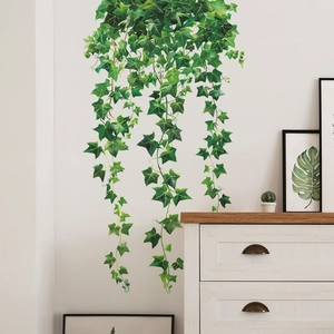 Green leaf vine wall stickers for living room with minimalist Nordic style ivy design