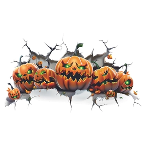 3D Halloween wall decal featuring spooky pumpkins emerging from a cracked wall