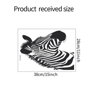 Detailed dimension guide for 38x28cm black and white zebra window sticker art