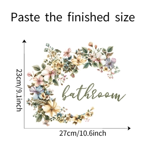 Floral bathroom wall sticker with colorful flowers and size dimensions for home decor