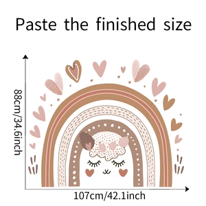 Detail view showing dimensions of Morandi rainbow and heart wall sticker for kids rooms