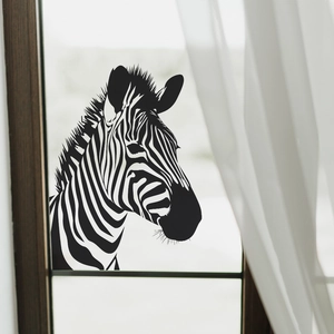 Artistic zebra window decal with minimalist line pattern in a modern home setting