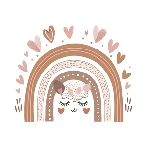 Detail of Morandi rainbow wall sticker with cute llama face for kids bedroom decor