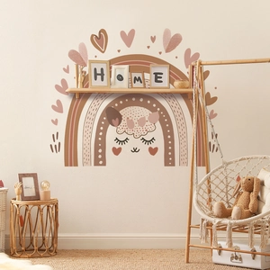 Boho rainbow heart and sheep wall stickers set for children nursery room decor