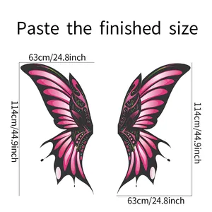 Size chart showing 63x114cm butterfly wing wall stickers for home decoration