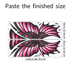 Detailed view showing dimensions of pink butterfly wing wall decals for home decor