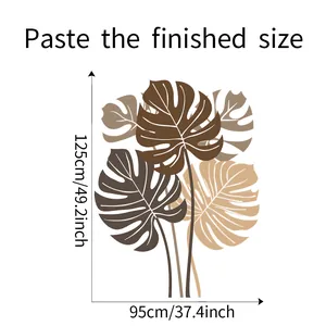 Size chart showing finished dimensions for Monstera leaf wall decal at 125cm by 95cm