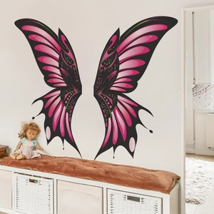 Creative pink and black butterfly wing wall stickers for children room home decor