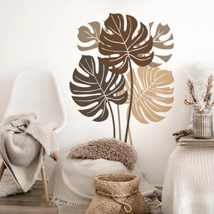 Modern Minimalist Monstera Leaves Wall Stickers Earth Tones PVC Botanical Art Decal For Living Room Bedroom Wall Decor