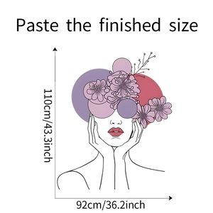 Dimensioni adesivo murale 110x92cm con fiori viola e disegno a tratteggio rosa