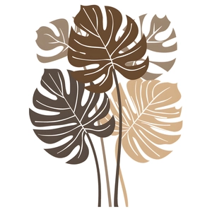 Minimalist tropical monstera leaf wall decals in neutral earth tones for living room decor