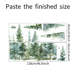 Detailed dimensions of watercolor pine forest wall stickers for home decoration