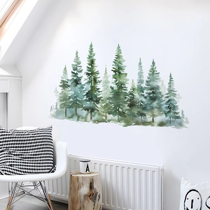 Minimalist watercolor forest pine tree wall stickers for Scandinavian home decoration