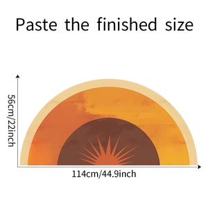 Detail view of sunset wall decal dimensions showing 114cm width and 56cm height