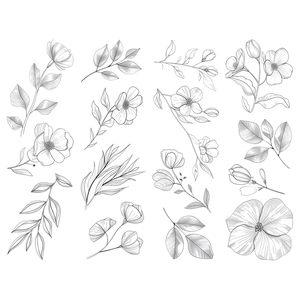 Artistic black and white sketch floral wall stickers for home decoration DIY