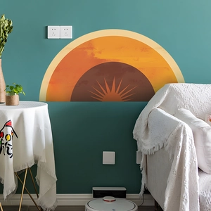 Macro detail of sunset semi-circle wall decal with abstract warm color palettes
