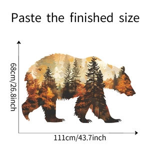 Detailed size specifications for the brown bear forest silhouette decorative wall decal