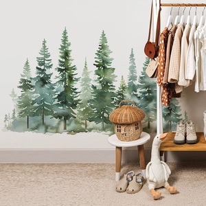 Watercolor watercolor pine forest wall stickers for nursery and living room wall decor