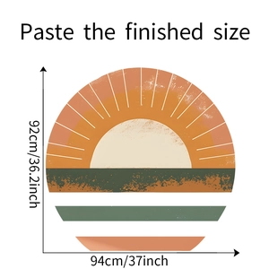 Detailed dimensions of minimalist sunset wall sticker showing 94cm width and 92cm height
