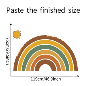 Detailed size chart for rainbow wall sticker with 119cm width and 75cm height measurements