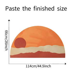 Detailed size chart showing dimensions of 66x114cm for the sunset wall sticker