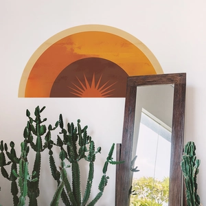 Minimalist semicircular sunset mountain wall sticker for bohemian home decor
