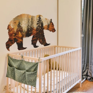 Detailed wall sticker showing a forest silhouette inside a brown bear for home decor