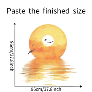 Detail showing the finished size of the sunset wall sticker with dimensions of 96cm