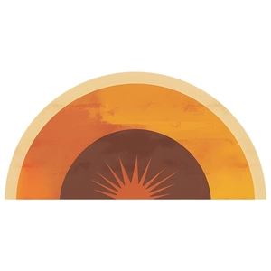 Minimalist semicircular sunset wall sticker in retro abstract sunburst design
