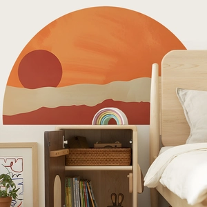 Abstract sunset mountain semi-circle wall decal for bedroom or living room decoration