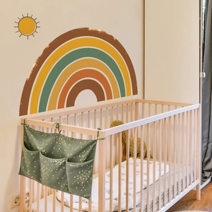 Bohemian rainbow and sun wall decals for baby nursery room decor in earthy tones