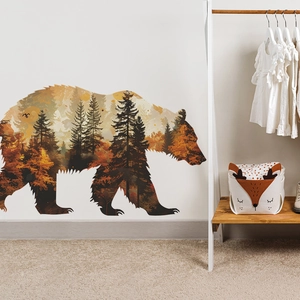 Cartoon brown bear forest silhouette wall sticker for cozy home bedroom wall decoration