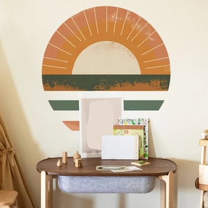 Minimalist sunset wall sticker for kids bedroom with retro bohemian sunrise design