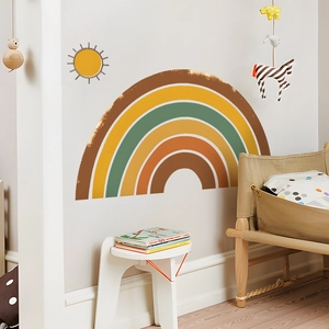 Minimalist cartoon rainbow and sun wall decal set for children nursery room decor