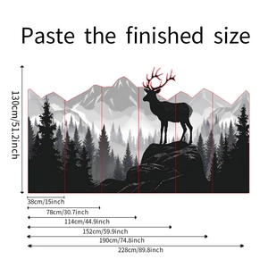 Size chart for Nordic forest elk wall stickers showing 130cm height and 228cm width detail