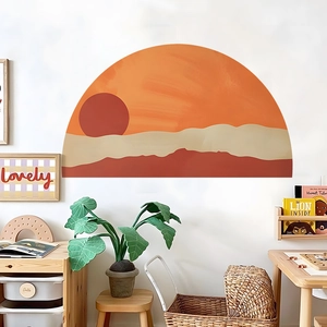 Bohemian Sunset Arch Wall Sticker Abstract Mountain Landscape PVC Decal Modern Minimalist Art Mural For Bedroom Living Room Decor