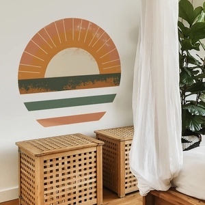 Artistic sunset wall sticker with bohemian geometric lines for minimalist home decor