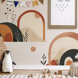 Boho Abstrakt Bogen Wandaufkleber Für Kinderzimmer Kindergarten Wandtattoo Geometrisch Sonne Pflanze PVC Selbstklebend Haus Deko Wandbild