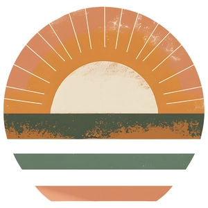 Retro minimalist sunset wall sticker with distressed vintage aesthetic for home decor