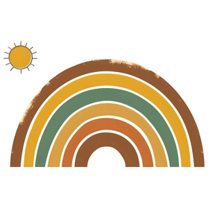 Minimalist boho rainbow and sun wall stickers in retro earth tones for living room decor