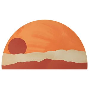 Abstract sunset wall sticker with semi-circle landscape mountain design for home decor