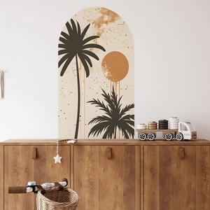 Adesivo murale bohémien con palme e sole per decorazione domestica estiva