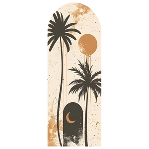 Dettaglio di un adesivo murale Boho con palme nere e un design di sole dorato opaco