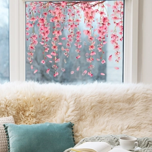 Pink cherry blossom window stickers for home glass decoration with falling petals