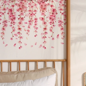 Romantic pink cherry blossom wall decals for bedroom interior home decoration